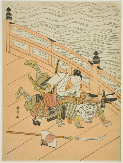 Ushiwakamaru y Benkei luchando en el Puente Gojo de Suzuki Harunobu