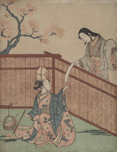 Calentando el sake con fuego de hojas de arce de Suzuki Harunobu