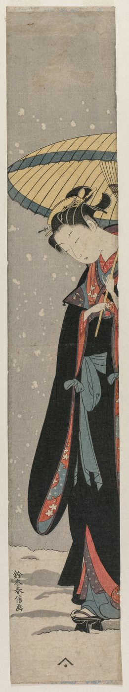 Mujer Bihin con Parasol en la Nieve de la serie Mu Tamagawa de Suzuki Harunobu