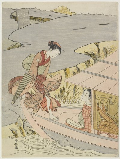 Mujer abordando un bote, c. 1767 de Suzuki Harunobu