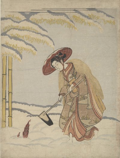 Mujer Cavando Brotes de Bambú en la Nieve, o Parodia de Meng Zong Moso, de Veinticuatro..., ca. 1765 de Suzuki Harunobu