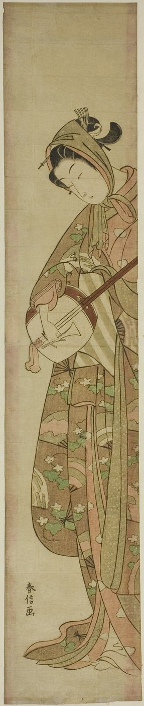 Mujer tocando el shamisen de Suzuki Harunobu