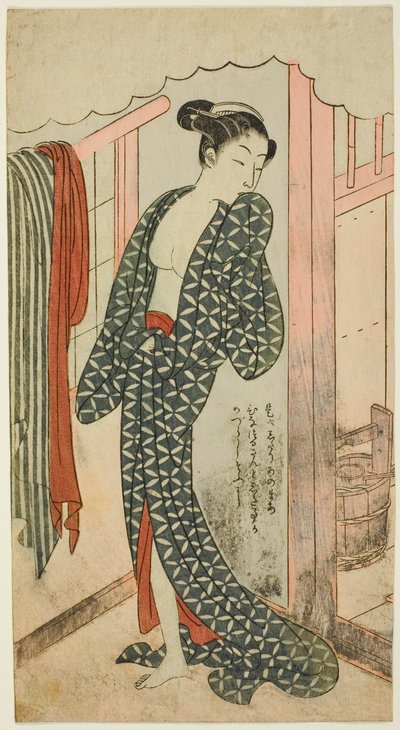 Mujer en una casa de baños de Suzuki Harunobu