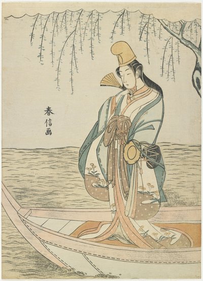 Mujer en un barco Asazuma en la apariencia de Shirabyoshi, c. 1767 de Suzuki Harunobu