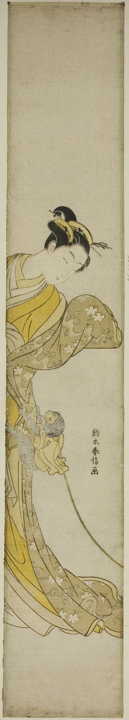 Mujer con mono mascota de Suzuki Harunobu