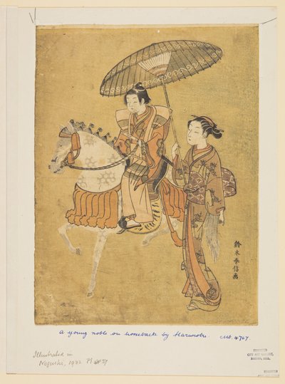 Joven noble a caballo de Suzuki Harunobu
