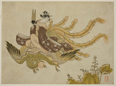 Joven mujer montando un fénix de Suzuki Harunobu