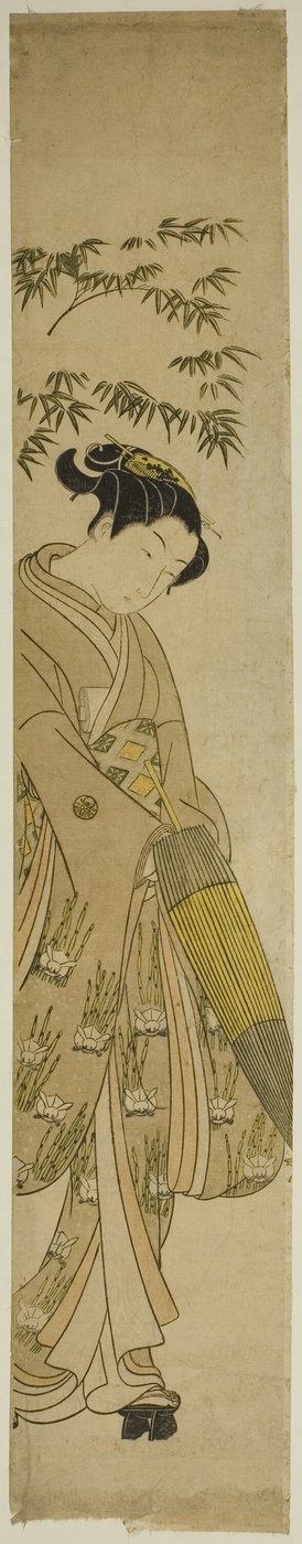 Mujer joven caminando en la nieve de Suzuki Harunobu