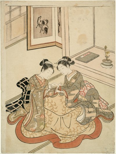 Mujeres jóvenes jugando a la cuna del gato de Suzuki Harunobu