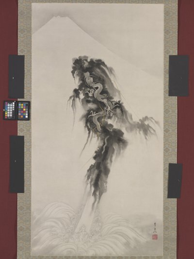 Rising Dragon And Mt. Fuji (tinta y oro sobre papel) de Suzuki Kiitsu