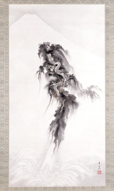 Rising Dragon And Mt. Fuji (tinta y oro sobre papel) de Suzuki Kiitsu