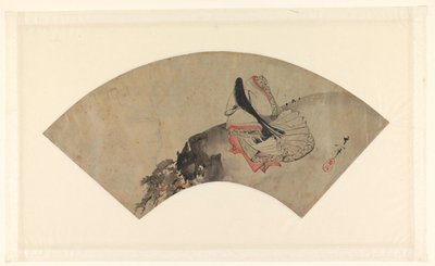 Aspa del ventilador con una poetisa en una montaña de Suzuki Kiitsu