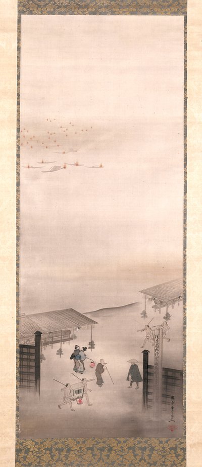 Yoshiwara y Shinagawa (tinta, color y oro sobre seda) de Suzuki Kiitsu