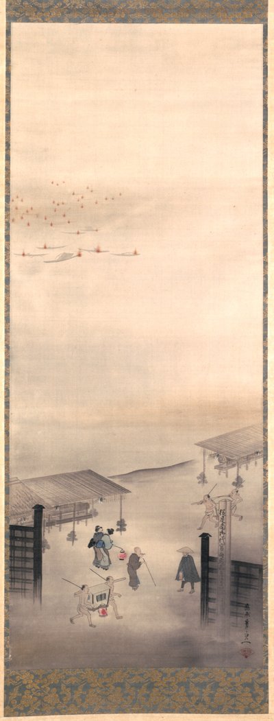 Yoshiwara y Shinagawa, Periodo Edo (tinta, color y oro sobre seda) de Suzuki Kiitsu