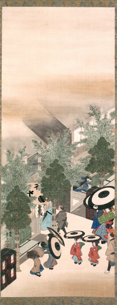 Yoshiwara y Shinagawa, Periodo Edo (tinta, color y oro sobre seda) de Suzuki Kiitsu
