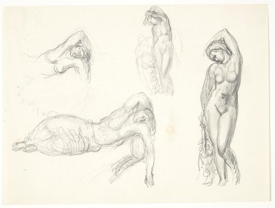 Hoja de Estudio con Cuatro Bocetos para las Figuras "Eva" y "Niña Durmiendo" de Svend Rathsack