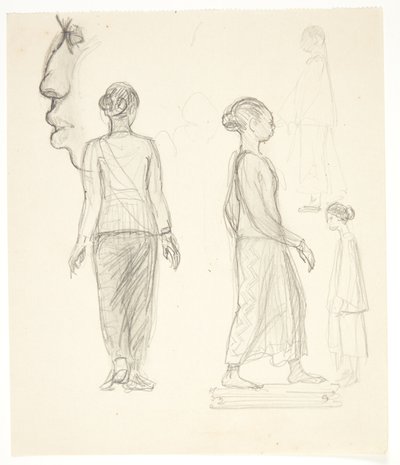 Hoja de estudio con mujeres javanesas, perfil de cabeza a la izquierda de Svend Rathsack