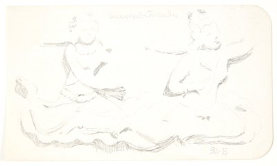 "Mujeres flotantes". Hoja de estudio después de relieves en Borobudur, Java. de Svend Rathsack