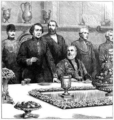 Lord Beaconsfield en un banquete en el Guildhall de Swain