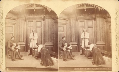 Muerte del bebé, Sección Sueca, de la exposición: Escenas de la vida hogareña de los suecos, Edificio de la Exposición Principal, 1876 (impresión estereoscópica) de Swedish Photographer