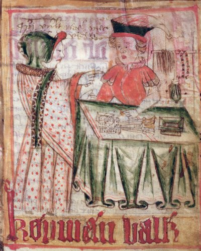 Interior de una tienda, de los Códigos de Ley Nacionales de Magnus Eriksson (1319-64) c.1450 de Swedish School