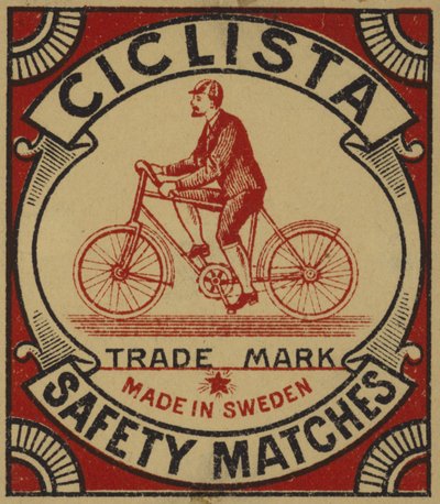 Etiqueta para fósforos de seguridad Ciclista de Swedish School