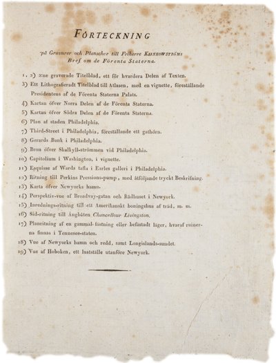 Lista de ilustraciones del Atlas de los Estados Unidos de Klinckowstrom, 1824 de Swedish School