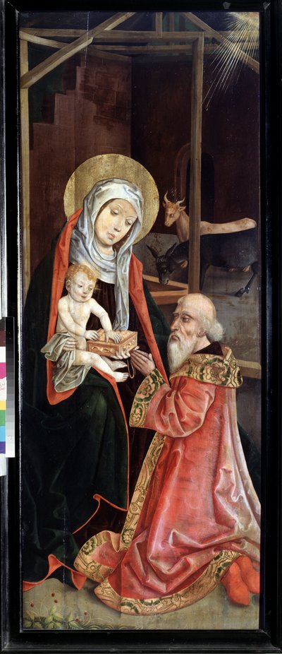 La Adoración de los Reyes Magos, la Virgen y el Niño. Pintura de un maestro suizo (principios del siglo XVI). Óleo sobre madera de Swiss School