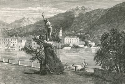 Lugano, con la estatua de Tell por Vela de Swiss School