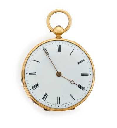 Reloj de bolsillo de cilindro con llave abierta Moulinie, Ginebra, grabado el 30 de junio de 1846 de Swiss School