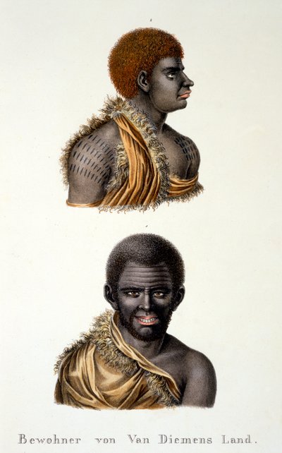 Nativos de la Tierra de Van Diemen, es decir, Tasmania, del Estudio etnológico de varios tipos raciales de varios continentes, por C.I. Brodtmann, 1824 de Swiss School