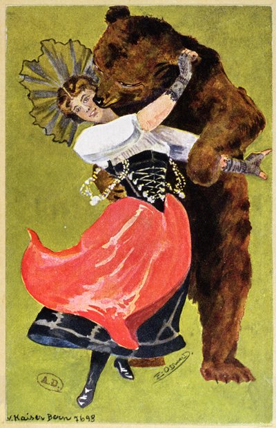 Postal de Berna que representa a una mujer y un oso, c.1900 de Swiss School
