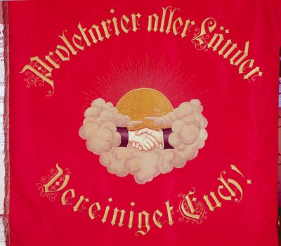 Proletarios de todos los países, uníos, pancarta sindicalista (textil bordado) de Swiss School