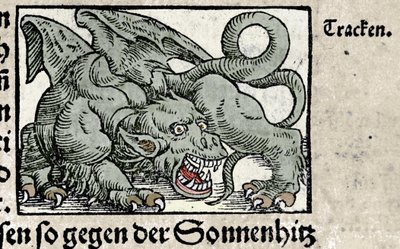 Representación de un dragón: grabado del “Den Edlen Strengen Besten Fromen” de Johann Stumpff. 1550 de Swiss School