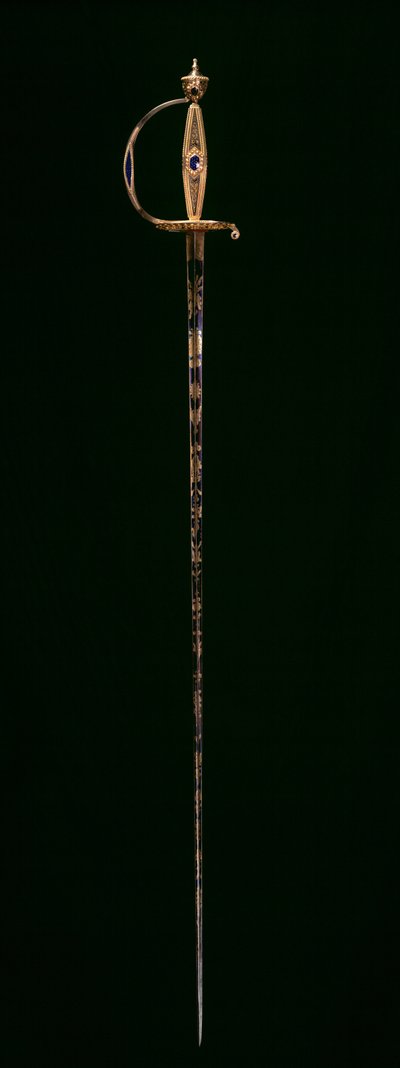Espada corta, c.1790-1800 (oro con esmalte azul translúcido, acero grabado, azulado y dorado) de Swiss School