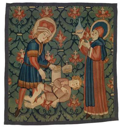 Fragmento de tapiz que representa a San Cosme y San Damián de Swiss School