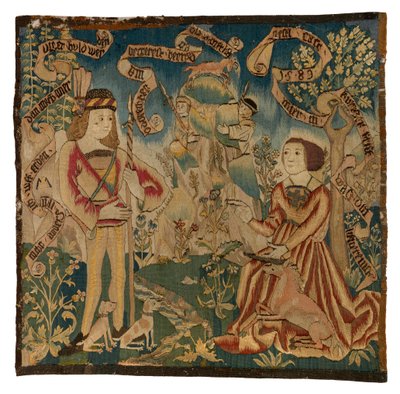 Panel de tapiz que representa la Caza del Unicornio, fabricado en Suiza o Alta Renania de Swiss School