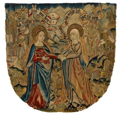 Panel de tapiz que representa la Visitación, c.1500 (lana, seda, metal y oro) de Swiss School