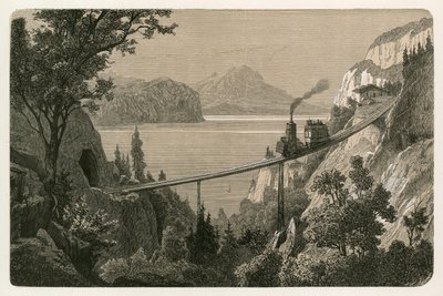 El ferrocarril de Rigi, mirando hacia el monte Pilatus de Swiss School
