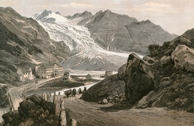 La parte inferior del glaciar del Ródano y el camino hacia el Furka de Swiss School