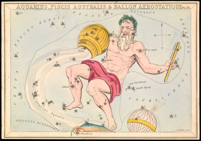 Aquarius, Piscis Australis y Ballon Aerostatique, c.1825 (cartulina, papel, tejido) de Sydney Hall