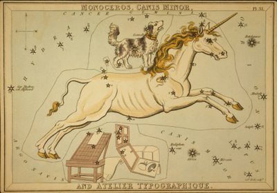 Monoceros, Canis Minor y Atelier Typographique, ilustración de 