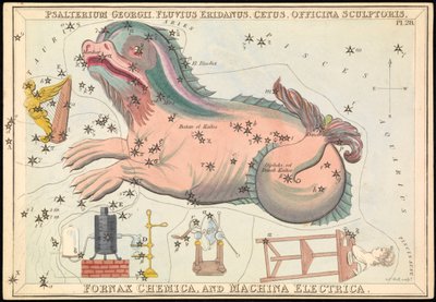 Psalterium Georgii, Fluvius Eridanus, Cetus, Officina Sculptories, Fornax Chemica y Machina Electrica, c.1825 (cartulina, papel, tisú ) de Sydney Hall
