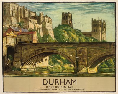 Un cartel de los Ferrocarriles Británicos anunciando Durham, c.1935 (litografía en color) de Sydney Lee