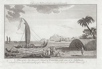Vista de la Isla Descubierta de Ulieta con algunos de sus habitantes de Sydney Parkinson
