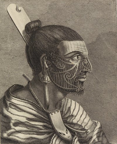 Cabeza de un neozelandés, con un peine en el pelo. de Sydney Parkinson