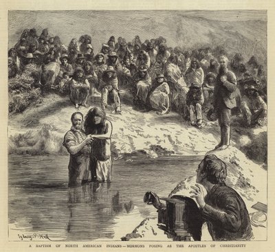 Un bautismo de indios norteamericanos, mormones posando como los apóstoles del cristianismo de Sydney Prior Hall