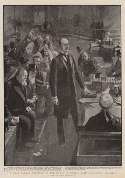 Un ministro muy trabajado en la Cámara de los Lores, Lord Lansdowne hablando de Sydney Prior Hall