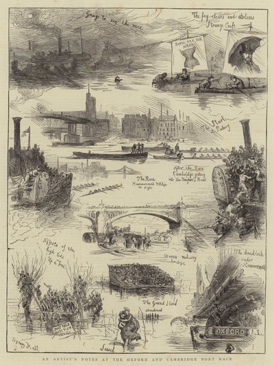 Notas de un artista en la carrera de botes de Oxford y Cambridge de Sydney Prior Hall