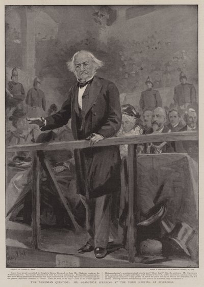 Una cuestión armenia, el Sr. Gladstone hablando en la reunión del pueblo en Liverpool de Sydney Prior Hall